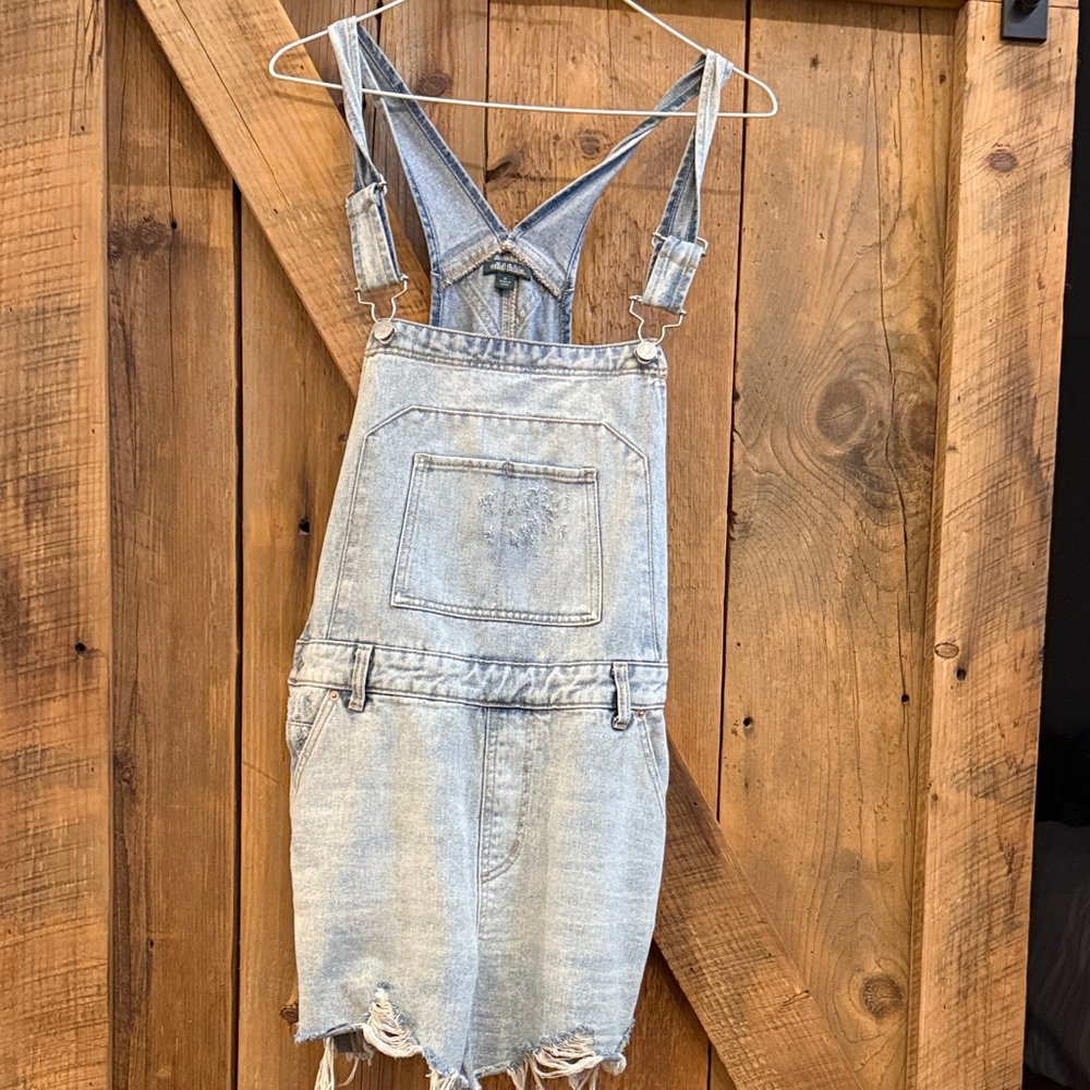Denim Overall shorts with Distressed Hem